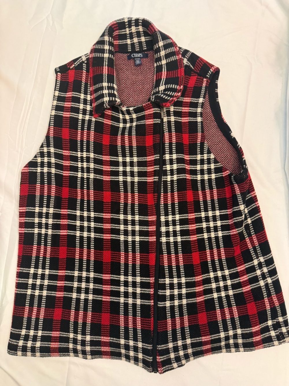 Chaps Red Black Cream Plaid Sleeveless Sweater Vest
